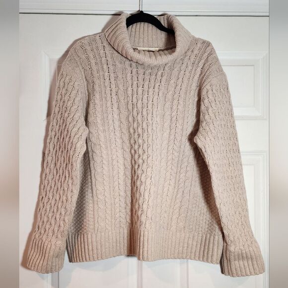 Seasalt Cornwell Pine Forest Wool Beige Heavyweight Turtleneck Sweater L - Picture 1 of 6
